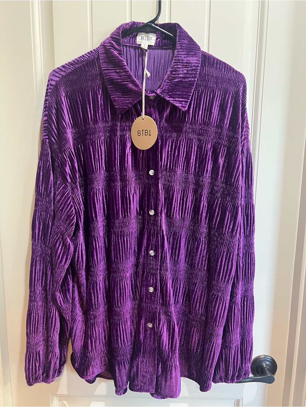 BiBi Textured Button Down in Purple Size Small NWT